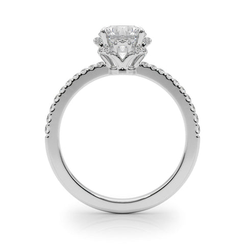 Platinum Round Diamond Halo Pave Band with Four-Prong Setting