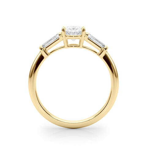 Yellow gold Oval Cut Diamond Ring with Tapered Baguette Side Stones on a Platinum Band with Four-Prong Setting