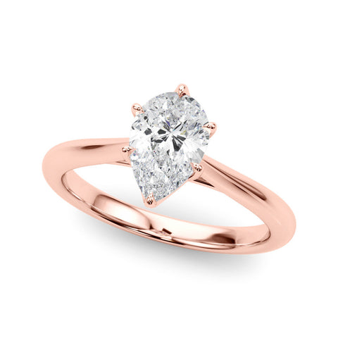 Rose gold Solitaire Pear Cut Diamond Ring with Tapered Band and Six-Prong Setting