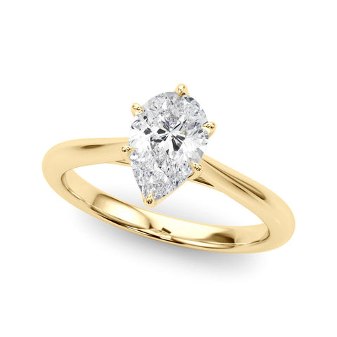 Yellow gold Solitaire Pear Cut Diamond Ring with Tapered Band and Six-Prong Setting