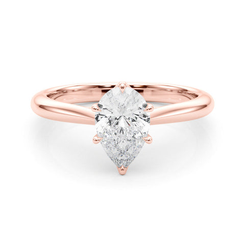 Rose gold Solitaire Pear Cut Diamond Ring with Tapered Band and Six-Prong Setting
