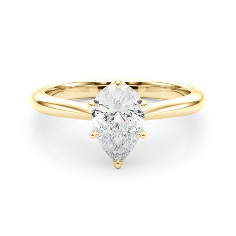 Yellow gold Solitaire Pear Cut Diamond Ring with Tapered Band and Six-Prong Setting