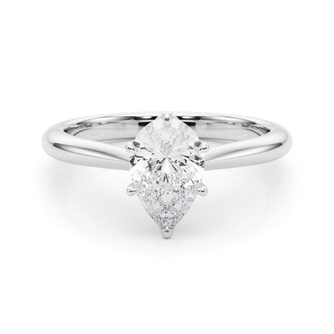Platinum Solitaire Pear Cut Diamond Ring with Tapered Band and Six-Prong Setting