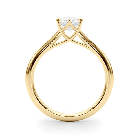 Yellow gold Solitaire Pear Cut Diamond Ring with Tapered Band and Six-Prong Setting