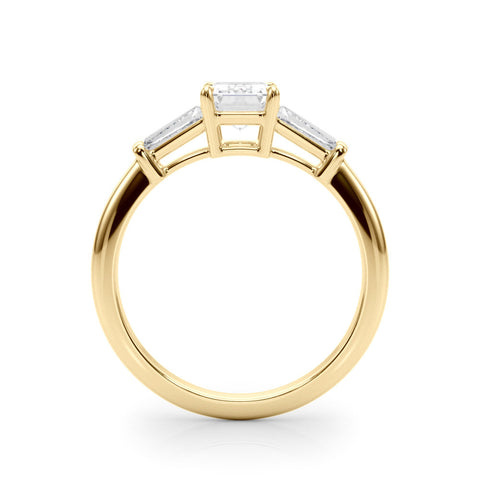 Yellow gold Princess Cut Diamond Ring with Tapered Baguette Side Stones on a Platinum Band with Four-Prong Setting