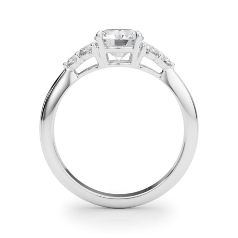 White gold Round Brilliant Diamond Cluster Accent Solitaire Ring with Prong Setting