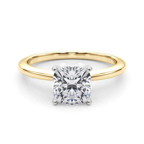 Yellow gold Cushion Solitaire Engagement Ring with Classic Band and Four-Prong Setting