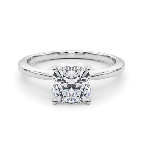 Platinum Cushion Solitaire Engagement Ring with Classic Band and Four-Prong Setting