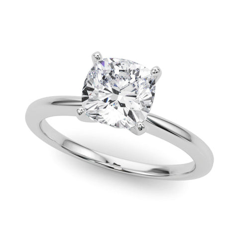 Platinum Cushion Solitaire Engagement Ring with Classic Band and Four-Prong Setting