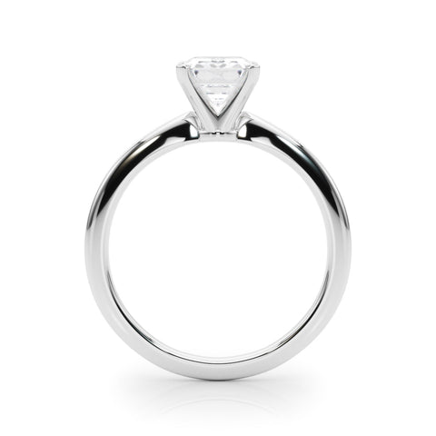 Platinum Emerald Solitaire Engagement Ring with Classic Band and Four-Prong Setting
