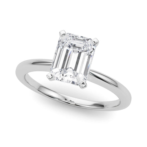 Platinum Emerald Solitaire Engagement Ring with Classic Band and Four-Prong Setting