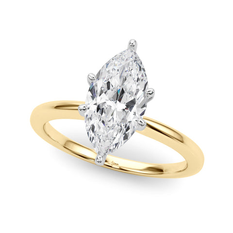 Yellow gold Marquise Solitaire Engagement Ring with Classic Band and Four-Prong Setting