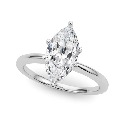 Silver Marquise Solitaire Engagement Ring with Classic Band and Four-Prong Setting