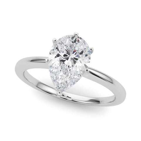 Silver Pear Solitaire Engagement Ring with Classic Band and Four-Prong Setting