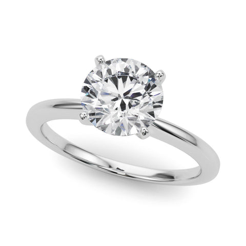 Platinum Round Solitaire Engagement Ring with Classic Band and Four-Prong Setting