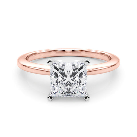 Rose gold Princess Solitaire Engagement Ring with Classic Band and Four-Prong Setting