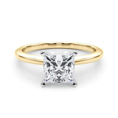 Yellow gold Princess Solitaire Engagement Ring with Classic Band and Four-Prong Setting