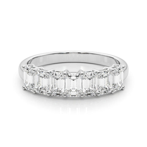 White gold Emerald Cut Diamond Half Eternity Band with Prong Setting