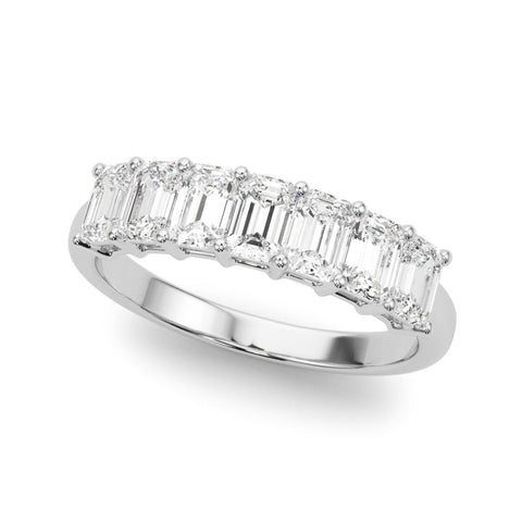 White gold Emerald Cut Diamond Half Eternity Band with Prong Setting