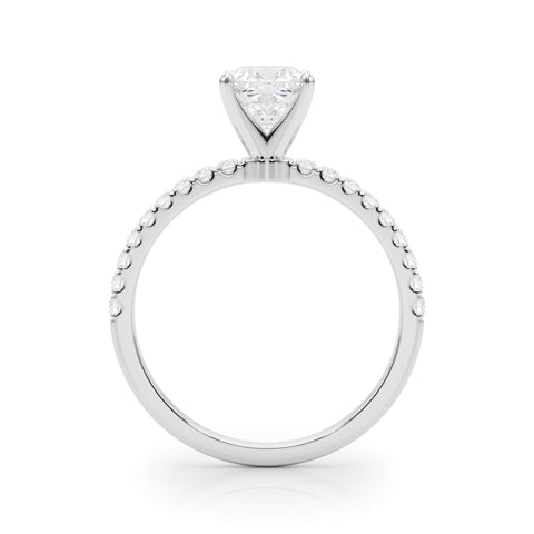 Platinum Cushion Solitaire Diamond Pavé Band with Four-Prong Setting