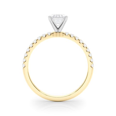 Yellow gold Radiant Solitaire Diamond Pavé Band with Four-Prong Setting