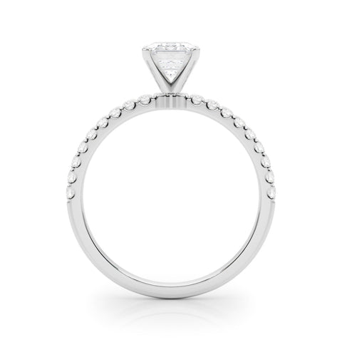 Platinum Emerald Solitaire Diamond Pavé Band with Four-Prong Setting