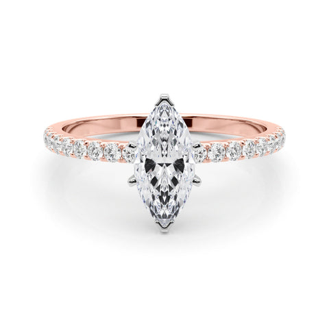 Rose gold Marquise Solitaire Diamond Pavé Band with Six-Prong Setting