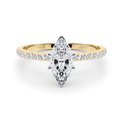 Yellow gold Marquise Solitaire Diamond Pavé Band with Six-Prong Setting