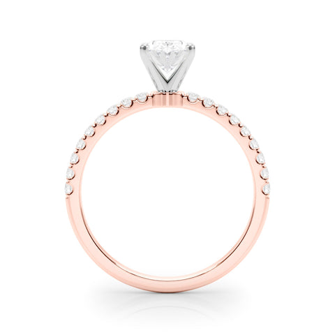 Rose gold Oval Solitaire Diamond Pavé Band with Four-Prong Setting
