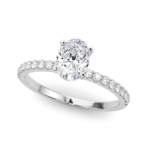 Platinum Oval Solitaire Diamond Pavé Band with Four-Prong Setting