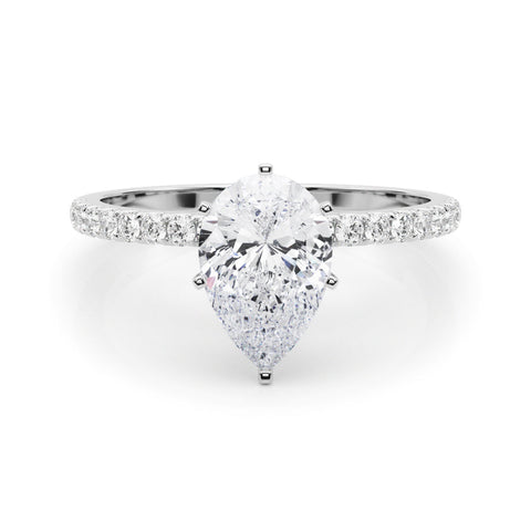 Platinum Pear Solitaire Diamond Pavé Band with Four-Prong Setting