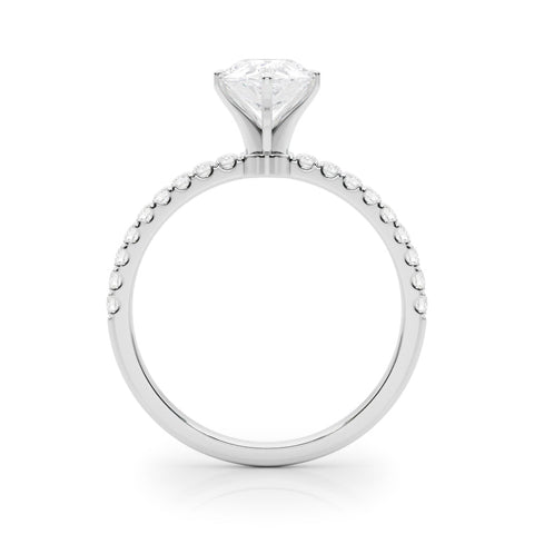 Platinum Pear Solitaire Diamond Pavé Band with Four-Prong Setting