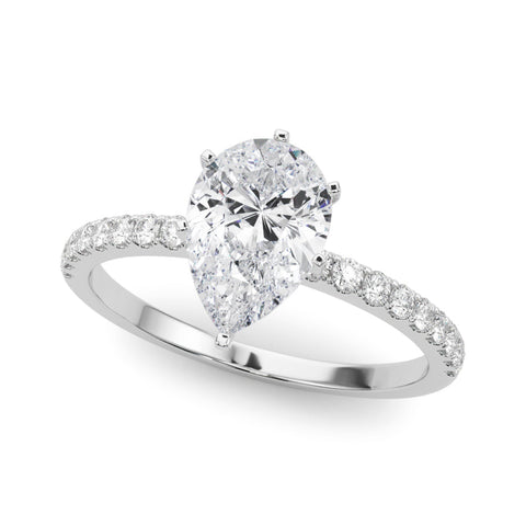 Platinum Pear Solitaire Diamond Pavé Band with Four-Prong Setting
