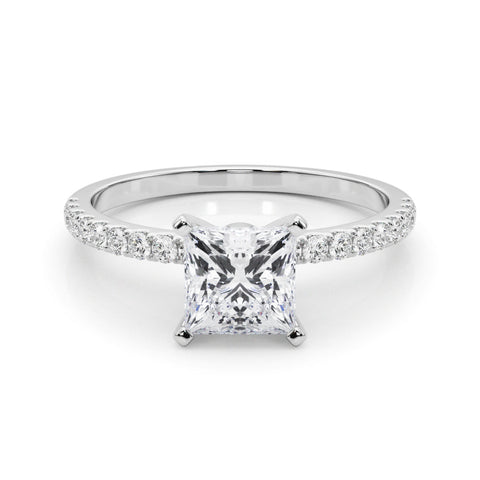 Platinum Princess Solitaire Diamond Pavé Band with Four-Prong Setting