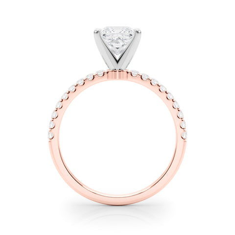 Rose gold Princess Solitaire Diamond Pavé Band with Four-Prong Setting