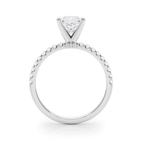 White gold Princess Solitaire Diamond Pavé Band with Four-Prong Setting
