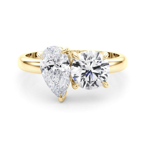 Yellow gold Two-Stone Pear and Round Diamond Bypass Ring with Prong Setting