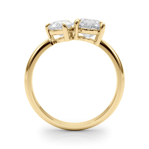 Yellow gold Two-Stone Pear and Round Diamond Bypass Ring with Prong Setting