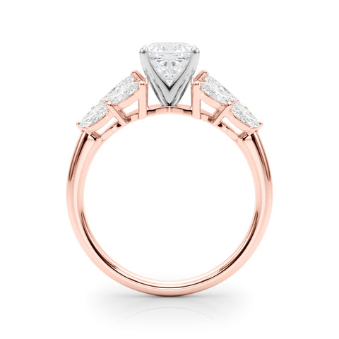 Rose gold Cushion Diamond Cluster Leaf Design Ring with Prong Setting