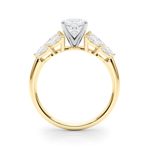 Yellow gold Cushion Diamond Cluster Leaf Design Ring with Prong Setting