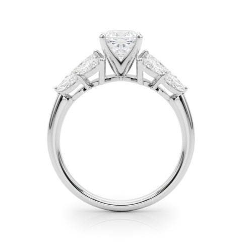 Platinum Cushion Diamond Cluster Leaf Design Ring with Prong Setting