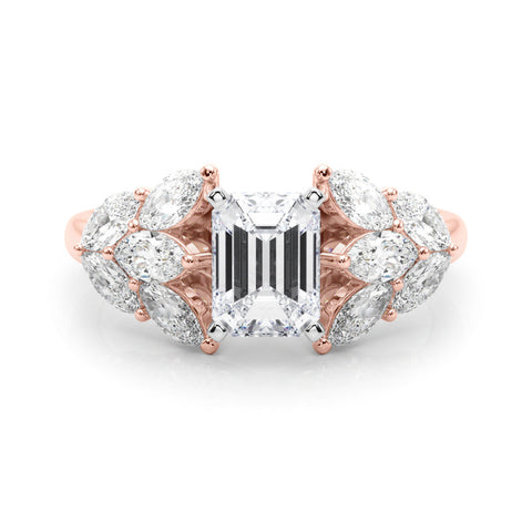 Rose gold Radiant Diamond Cluster Leaf Design Ring with Prong Setting
