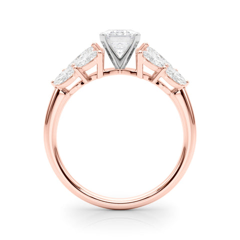 Rose gold Emerald Diamond Cluster Leaf Design Ring with Prong Setting