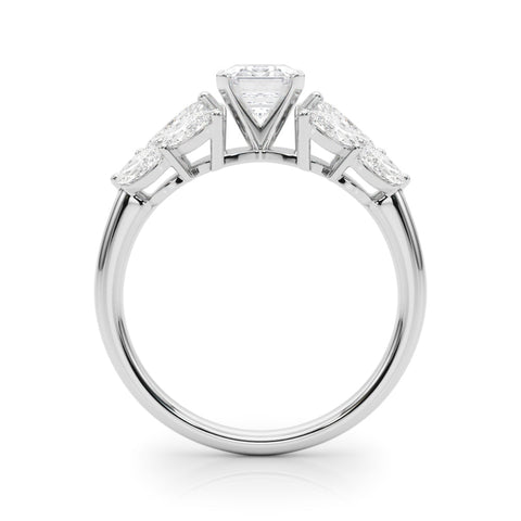 Platinum Emerald Diamond Cluster Leaf Design Ring with Prong Setting