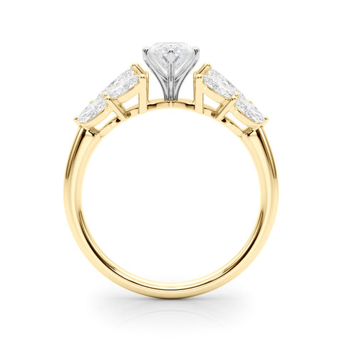Yellow gold Marquise Diamond Cluster Leaf Design Ring with Prong Setting