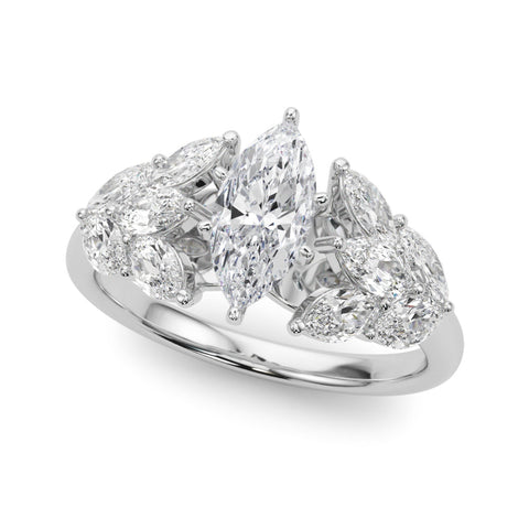 Platinum Marquise Diamond Cluster Leaf Design Ring with Prong Setting