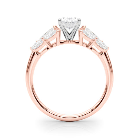 Rose gold Oval Diamond Cluster Leaf Design Ring with Prong Setting
