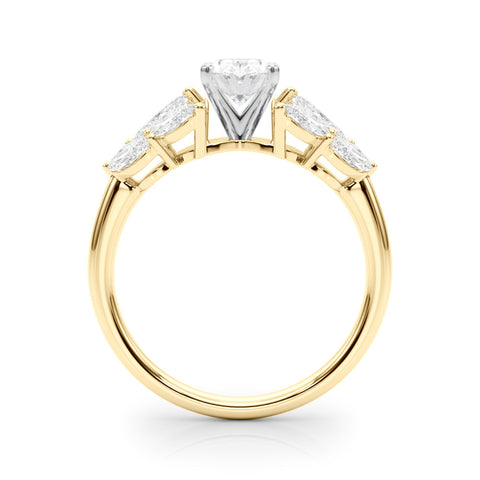 Yellow gold Oval Diamond Cluster Leaf Design Ring with Prong Setting