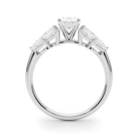 Platinum Oval Diamond Cluster Leaf Design Ring with Prong Setting