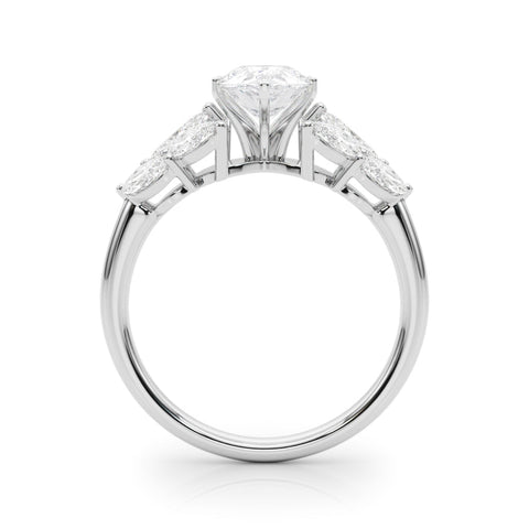 Platinum Pear Diamond Cluster Leaf Design Ring with Prong Setting